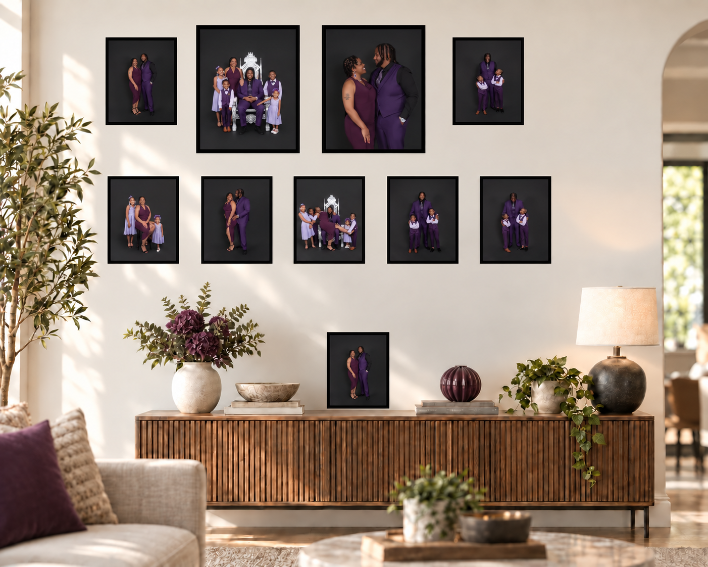 A Signature Wall Collection with ten framed Portrait Pros photographs